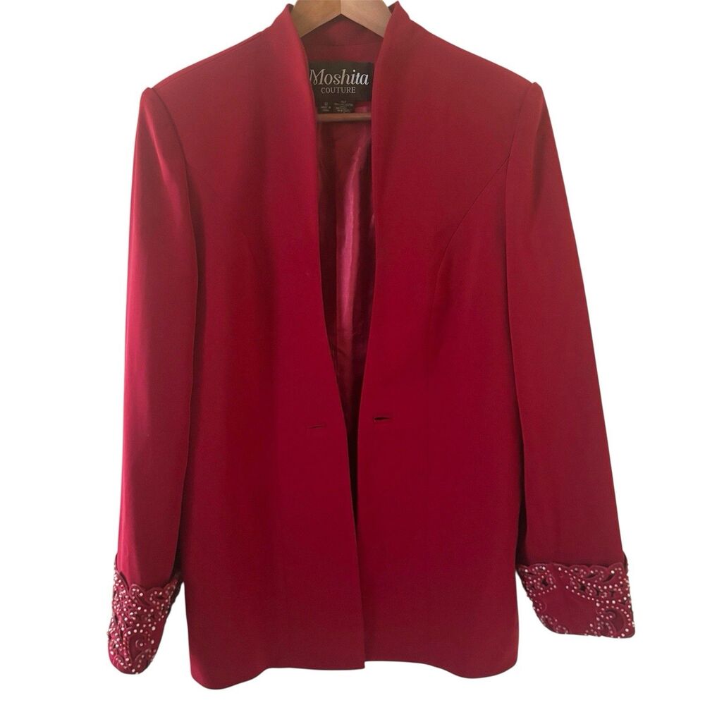Moshita Couture Womens‎ Blazer Size 12 Chinese Red Sequins Special Occasion Glam